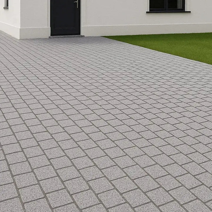 silver grey granite setts sawn flamed