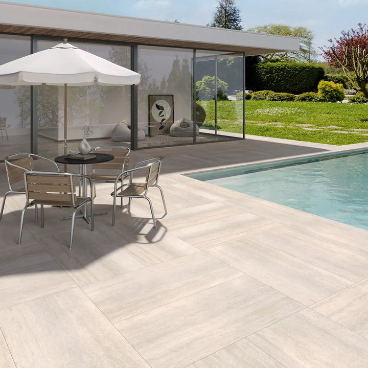 Turkish beige travertine porcelain paving tiles 1200 x 600