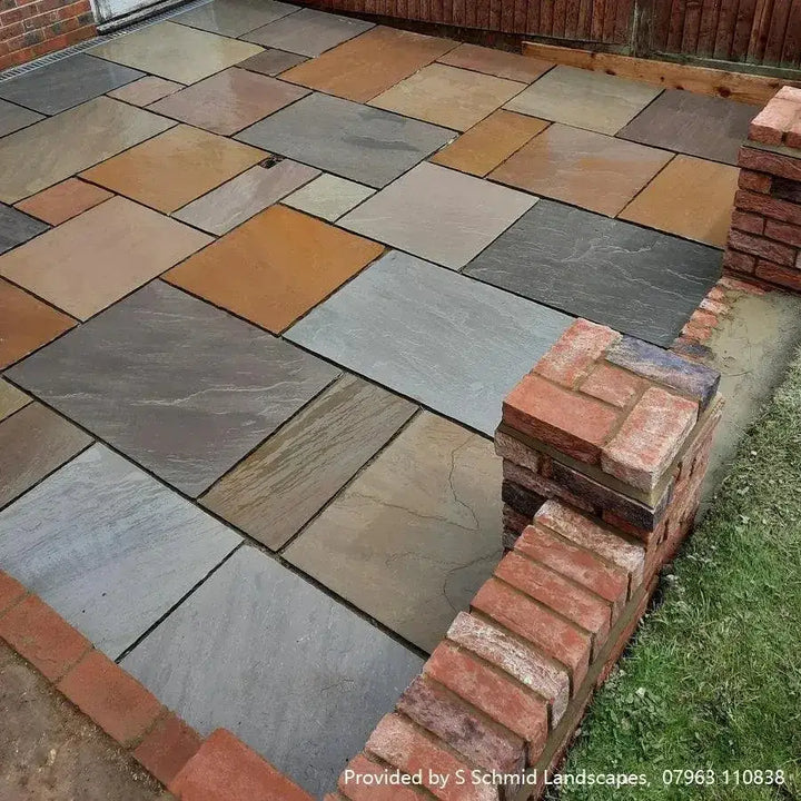 Raj blend sandstone paving 5 sizes wet