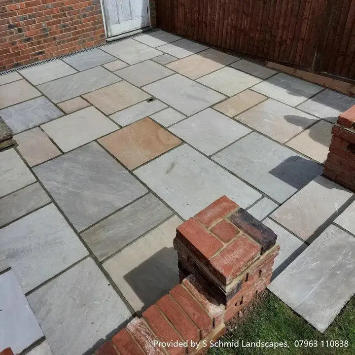 Raj blend Indian sandstone paving slabs