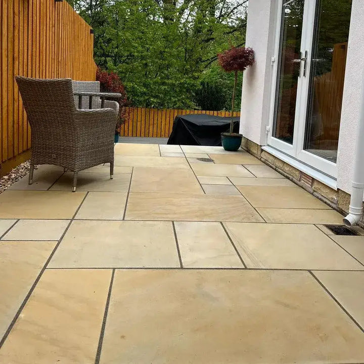 mint fossil Indian sandstone paving patio slabs