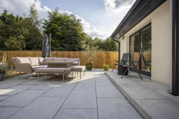 silver grey granite paving