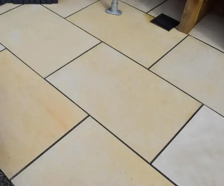 smooth mint Indian sandstone paving 900 x 600