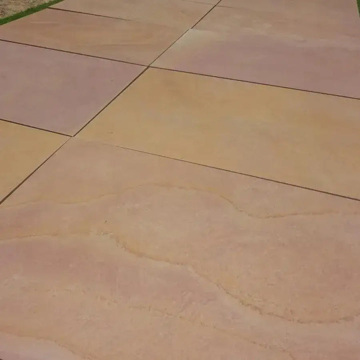 smooth Rippon buff Indian sandstone paving