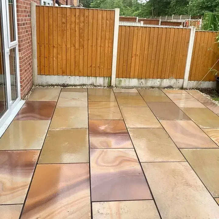 rippon buff smooth Indian sandstone paving sawn honed